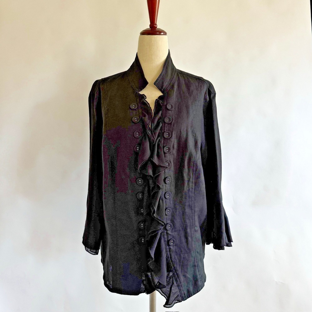 Multiples Womens 100% Linen Top Edwardian Victorian Whimsigoth XL Buttons Ruffle